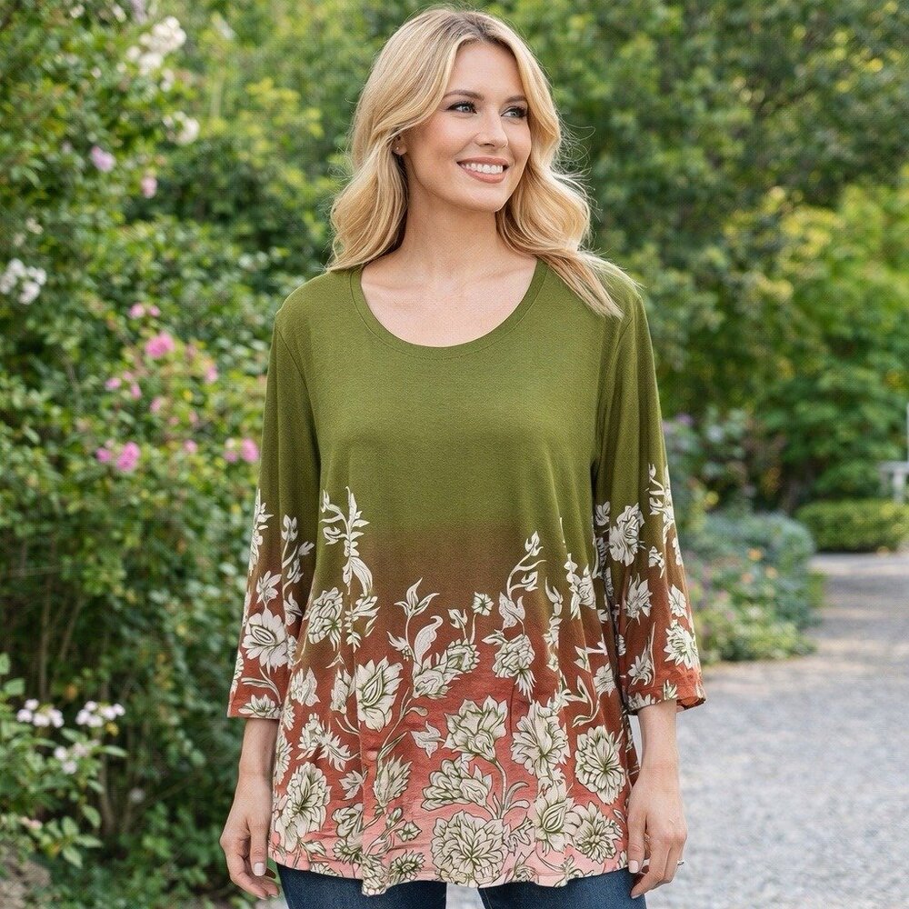 NEW JM Collection Ombre Floral Tunic Blouse‎ Cottagecore Ethereal Bohemian XL